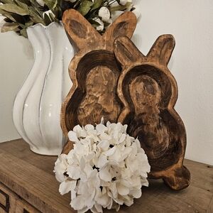 Handcrafted Wooden Bunny Shaped Dough Bowls Set Of 2